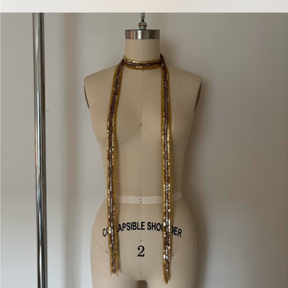 Gold sequin skinny scarf